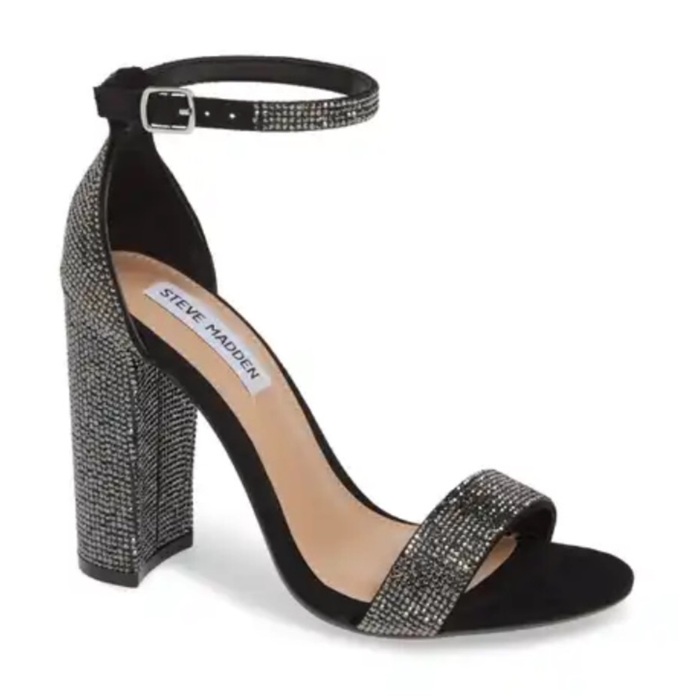 Steve Madden Black Rhinestone Block Heel Sandals Women’s 8
